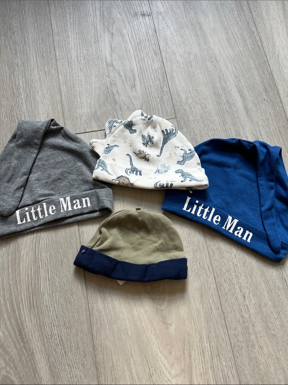 Bundle of Baby Hats 4 Piece Carter's Little Man Dinosaur Newborn to 1 Year